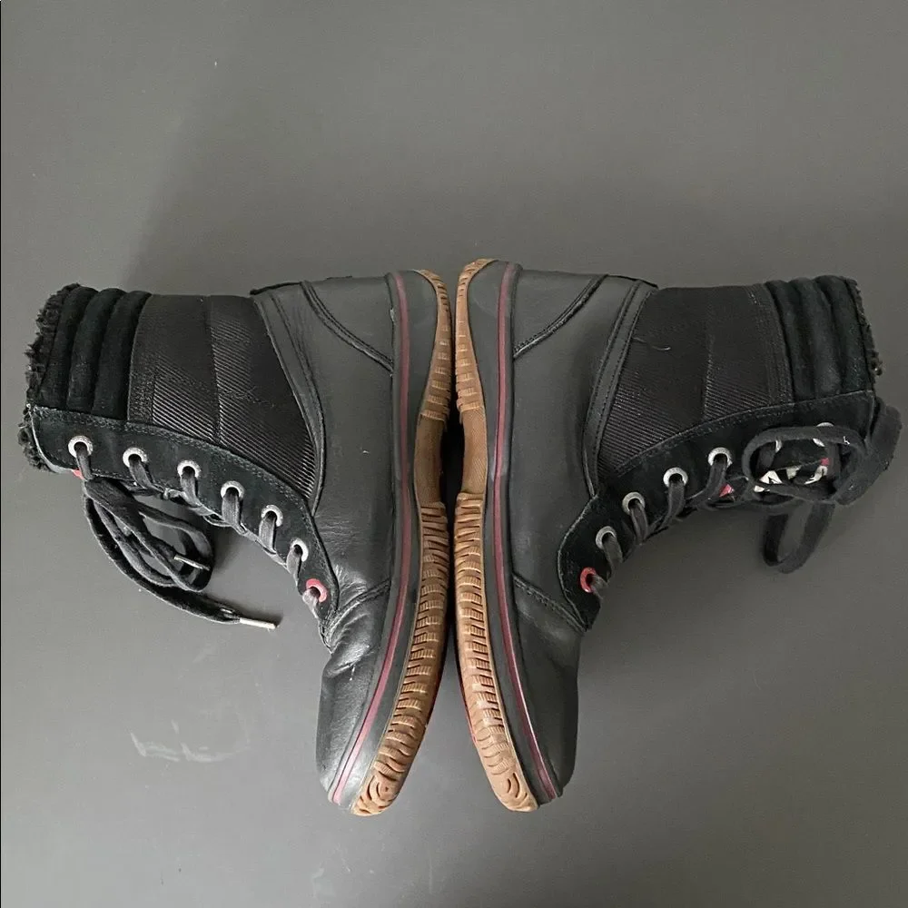 Pajar Black and Red Lace-Up Waterproof Leather Winter Boots Sz 8 to 8.5
